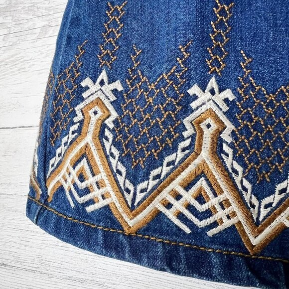Free People Skirt Womens Size 0 Dream Away Denim Embroidered Wrap Tie Aztec - Picture 6 of 16